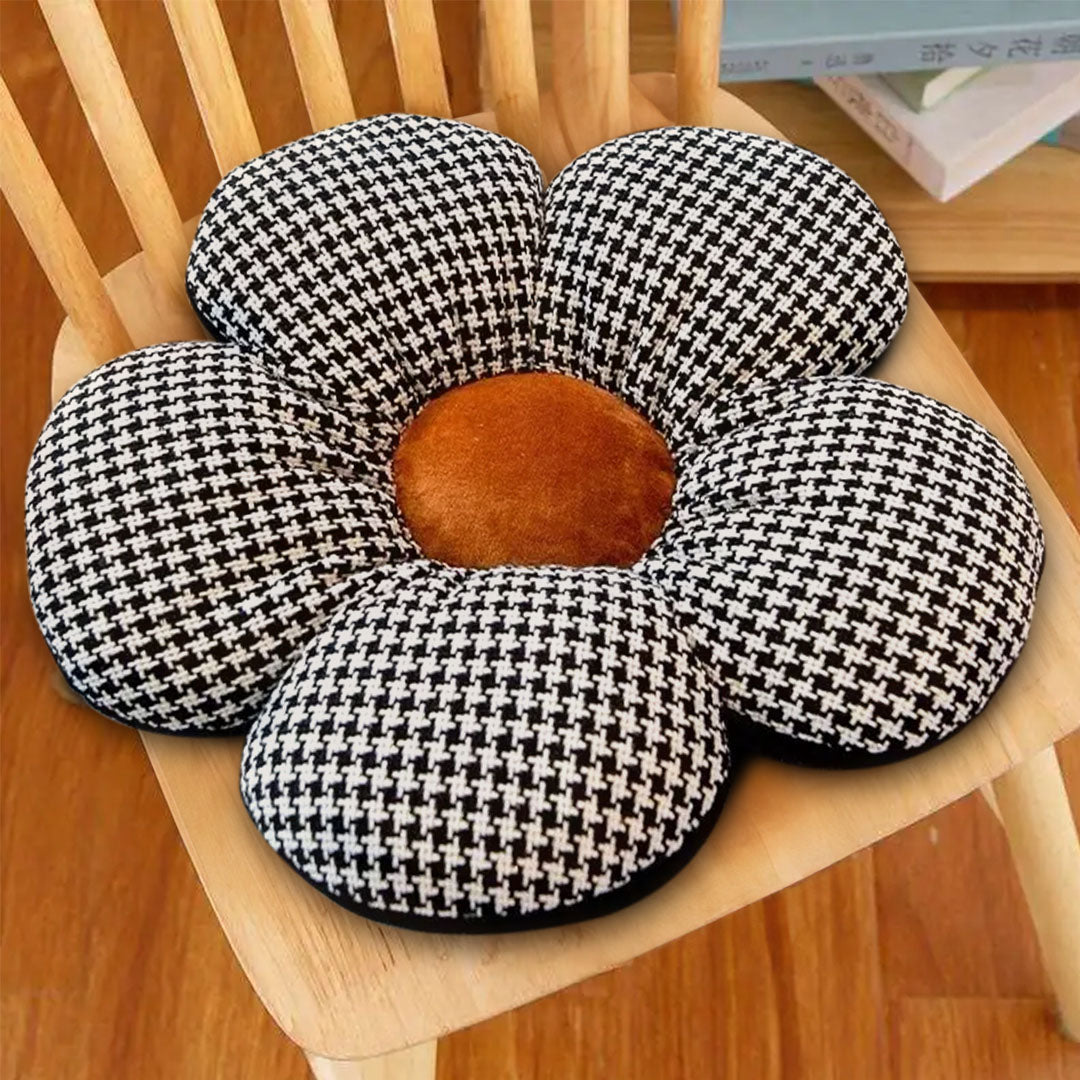 SOGA 2X Black Flower Cushion Shaped for Floor and Sitting Throw Pillow • LUZ-SCushion095X2