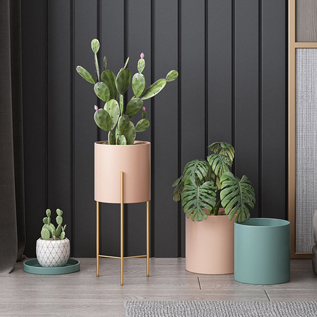 SOGA 4X 2 Layer 42cm Gold Metal Plant Stand with Pink Flower Pot Holder Corner Shelving Rack Indoor Display • LUZ-FPotH45PNKX4