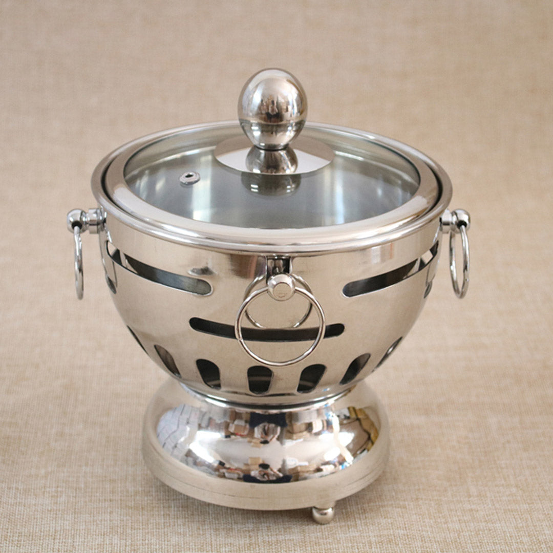 SOGA 2X Stainless Steel Mini Asian Buffet Hot Pot Single Person Shabu Alcohol Stove Burner with Glass Lid • LUZ-ChafingDishHotPot7X2