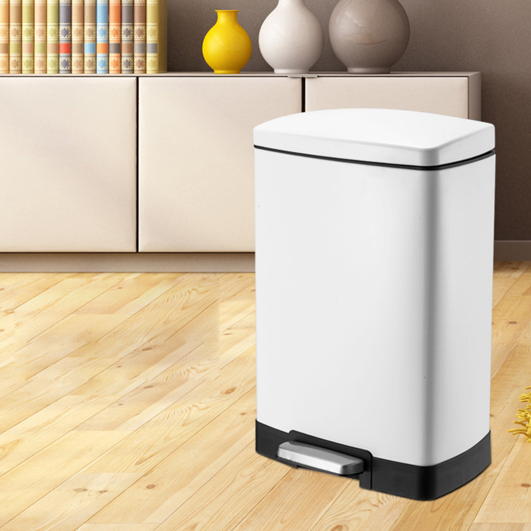 SOGA Foot Pedal Stainless Steel Rubbish Recycling Garbage Waste Trash Bin Rectangular Shape 12L White • LUZ-RubbishBinU12L03