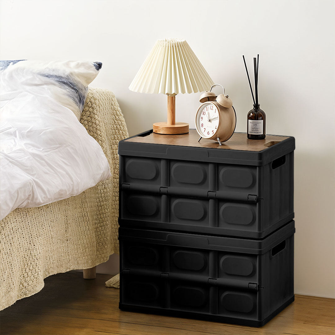 SOGA 2X 42x28.5cm 30L Black Car & Camping Foldable Storage Box Crate Stackable Container No Handle • LUZ-StorageBox3703X2