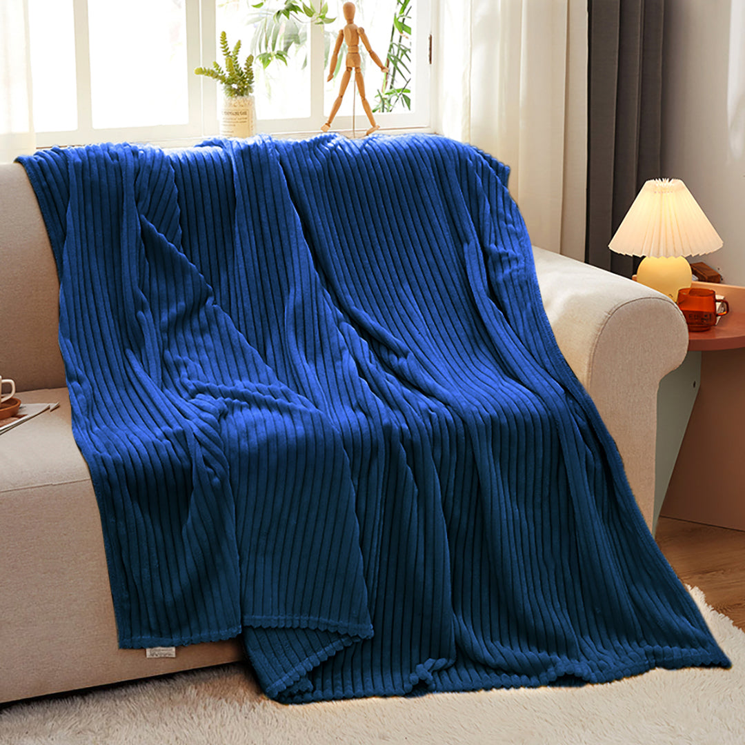 SOGA 2X Blue Throw Blanket Warm Cozy Striped Pattern Thin Flannel Coverlet Fleece Bed Sofa Comforter • LUZ-Blanket317X2