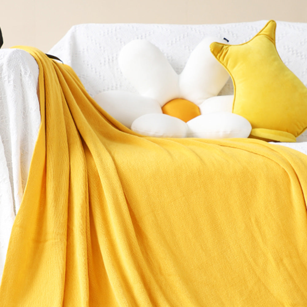 SOGA 2X Yellow Acrylic Knitted Throw Blanket Solid Fringed Warm Cozy Woven Cover Couch Bed Sofa Home Decor • LUZ-Blanket916X2