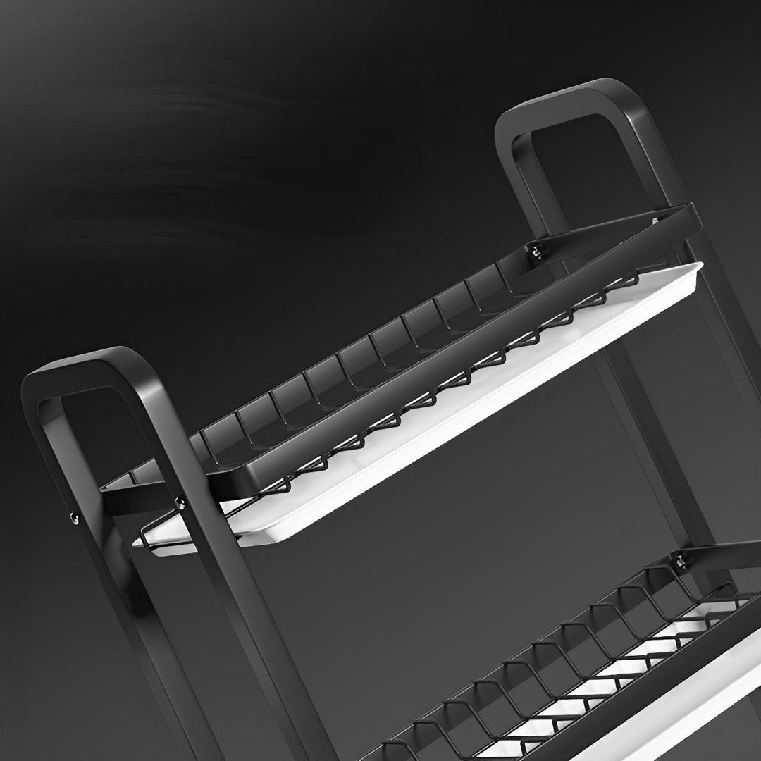 SOGA 3 Tier 62cm Steel Black Kitchen Countertop Drying Rack Dish Plate Cutlery Cutting Board Holder Dish Drainer Kitchen Organiser • LUZ-KitchenXY049AA