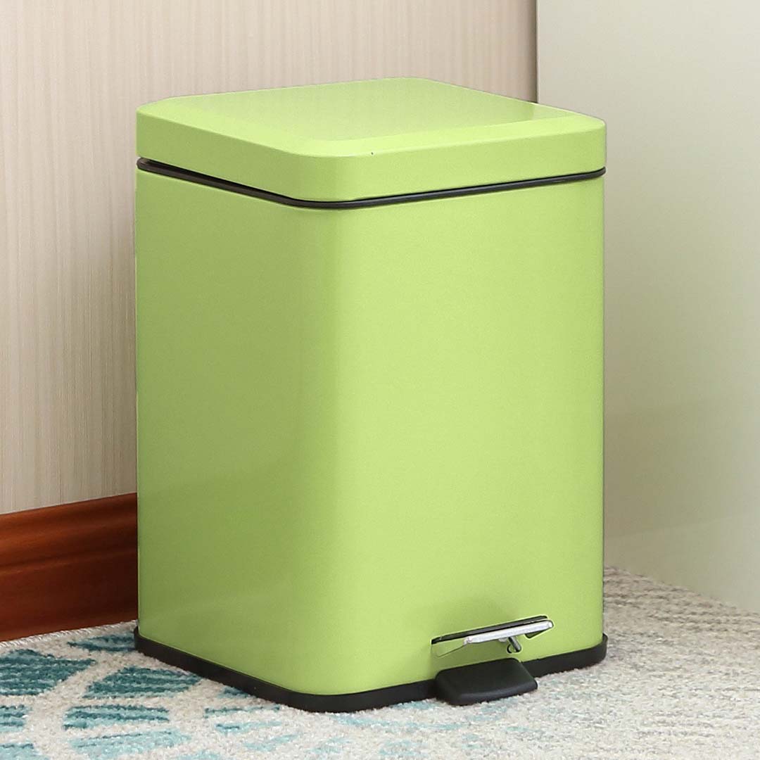 SOGA Foot Pedal Stainless Steel Rubbish Recycling Garbage Waste Trash Bin Square 12L Green • LUZ-RubbishBinSquare12LGreen