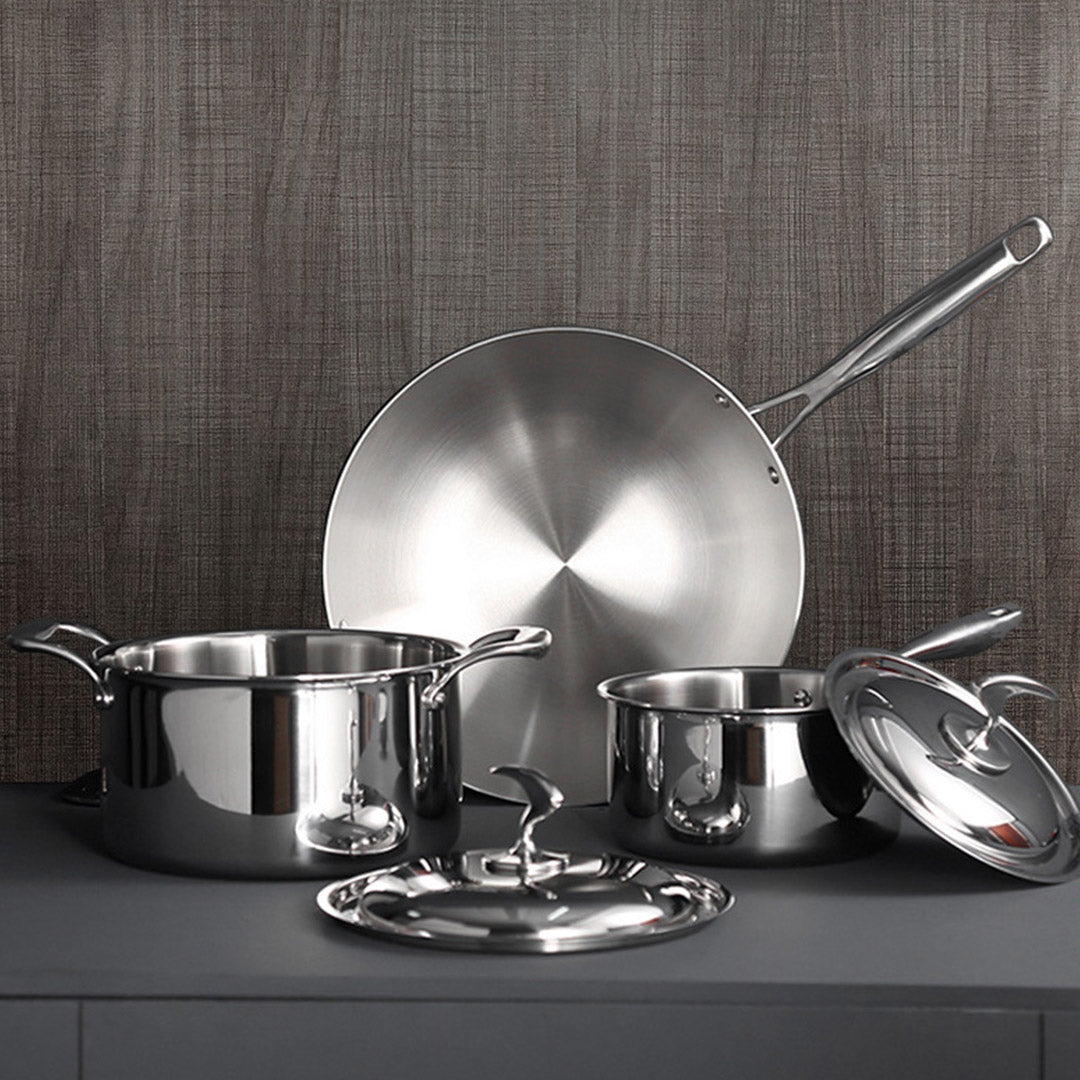 SOGA 6 Piece Cookware Set 18/10 Stainless Steel 3-Ply Frying Pan, Milk, and Soup Pot with Lid • LUZ-SSPanPotSet