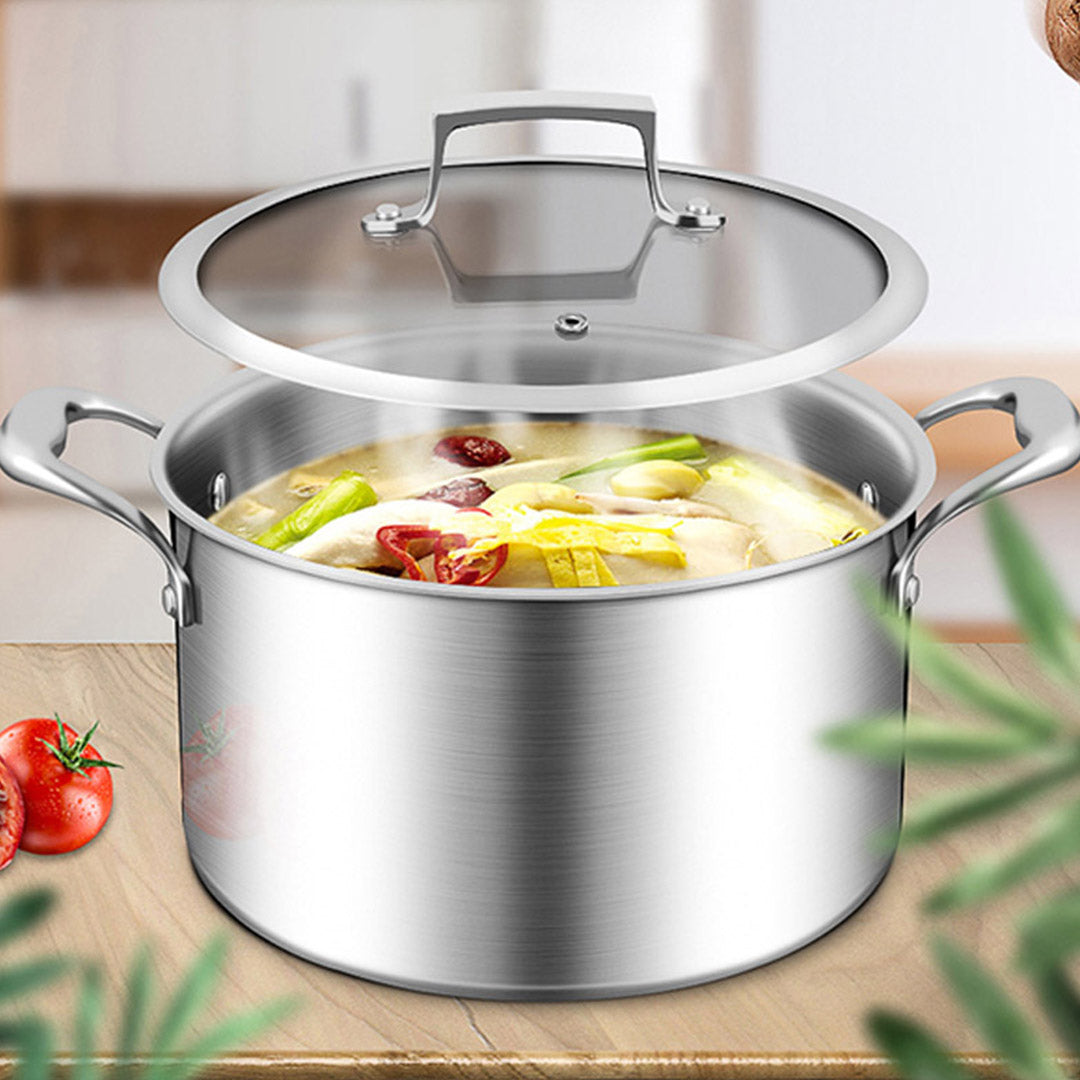SOGA 28cm Stainless Steel Soup Pot Stock Cooking Stockpot Heavy Duty Thick Bottom with Glass Lid • LUZ-CasseroleTRISPE28