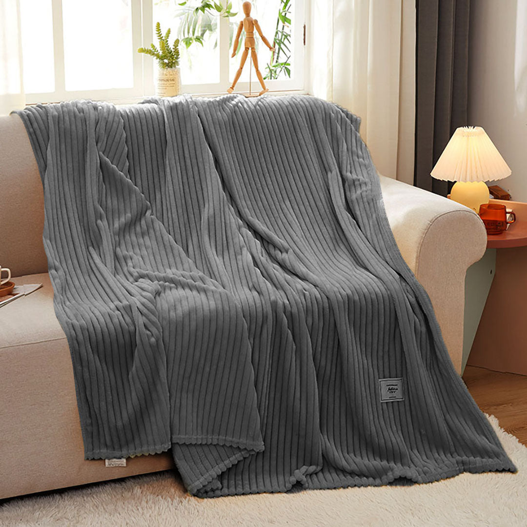 SOGA GreyThrow Blanket Warm Cozy Striped Pattern Thin Flannel Coverlet Fleece Bed Sofa Comforter • LUZ-Blanket319