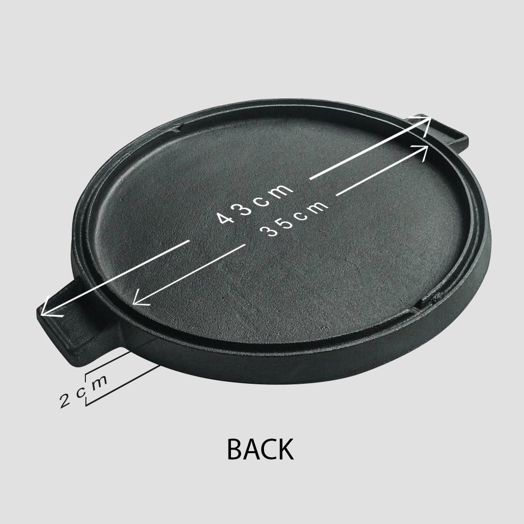 SOGA 2X 43cm Round Ribbed Cast Iron Frying Pan Skillet Steak Sizzle Platter with Handle • LUZ-ZPai002X2