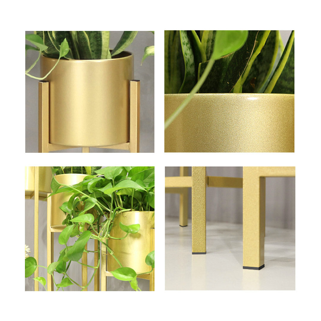 SOGA 90cm Gold Metal Plant Stand with Flower Pot Holder Corner Shelving Rack Indoor Display • LUZ-FPotH77GLD