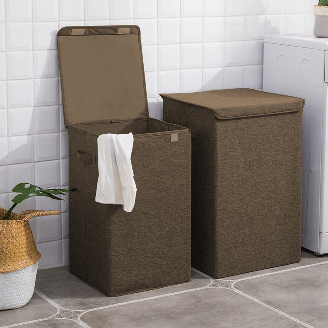 SOGA Coffee Large Collapsible Laundry Hamper Storage Box Foldable Canvas Basket Home Organiser Decor • LUZ-SBox106