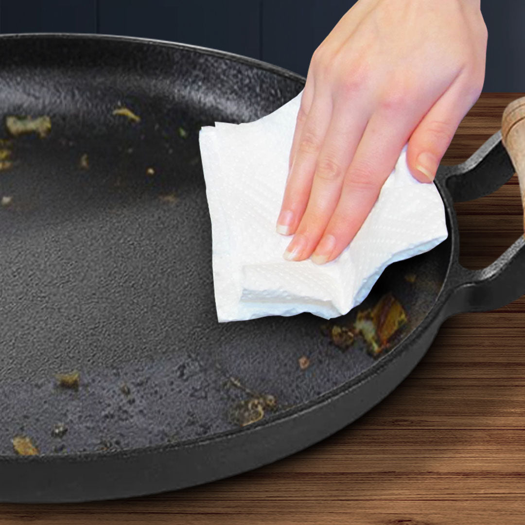 SOGA 31cm Cast Iron Frying Pan Skillet Steak Sizzle Fry Platter With Wooden Handle No Lid • LUZ-ZPaiB9