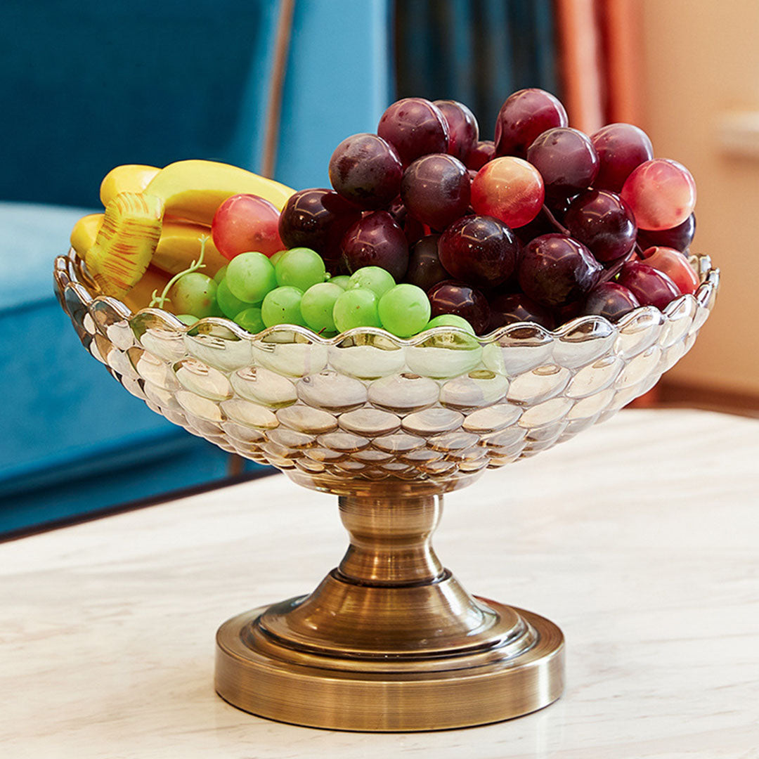 SOGA Bronze Pedestal Crystal Glass Fruit Bowl Candy Holder Countertop Dessert Serving Basket Decor • LUZ-Plate6063