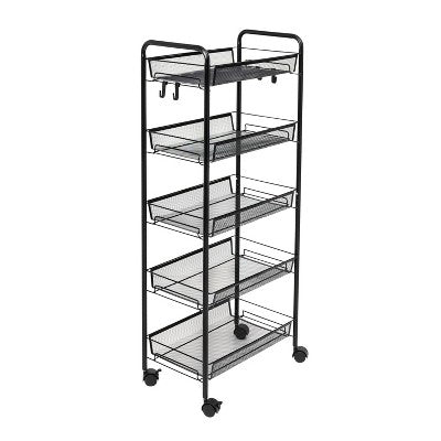 SOGA 2X 5 Tier Steel Black Bee Mesh Kitchen Cart Multi-Functional Shelves Portable Storage Organizer with Wheels • LUZ-KitchenXY038X2