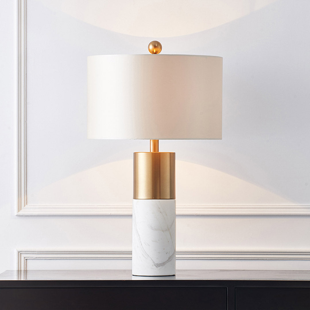 SOGA 60cm White Marble Bedside Modern Desk Table Lamp Living Room Shade with Cylinder Base • LUZ-TableLampH60