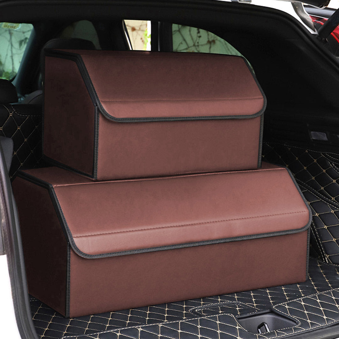 SOGA 4X Leather Car Boot Collapsible Foldable Trunk Cargo Organizer Portable Storage Box Coffee Medium • LUZ-StorageCOFMedX4