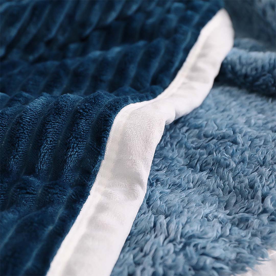 SOGA Throw Blanket Warm Cozy Double Sided Thick Flannel Coverlet Fleece Bed Sofa Comforter Dark Blue • LUZ-Blanket310