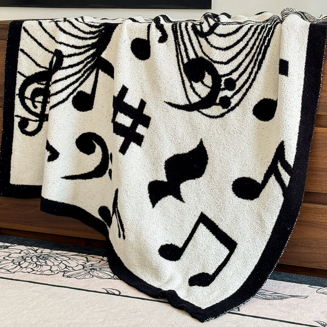 SOGA 130x160cm Throw Blanket Black and White Musical Note Half Fleece Soft Cozy for Music Lovers Stylish • LUZ-Blanket933