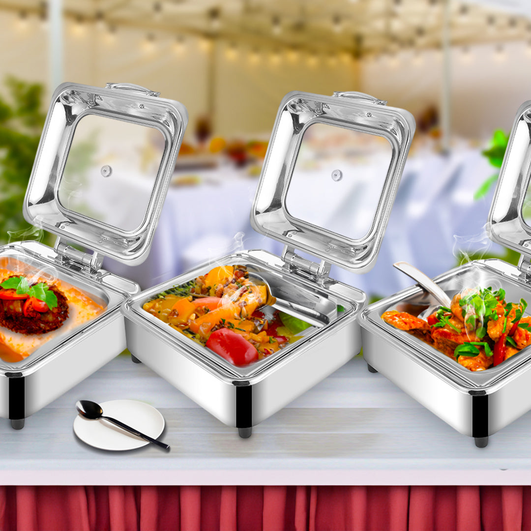 SOGA 2X Stainless Steel Square Chafing Dish Tray Buffet Cater Food Warmer Chafer with Top Lid • LUZ-ChafingDish2104X2