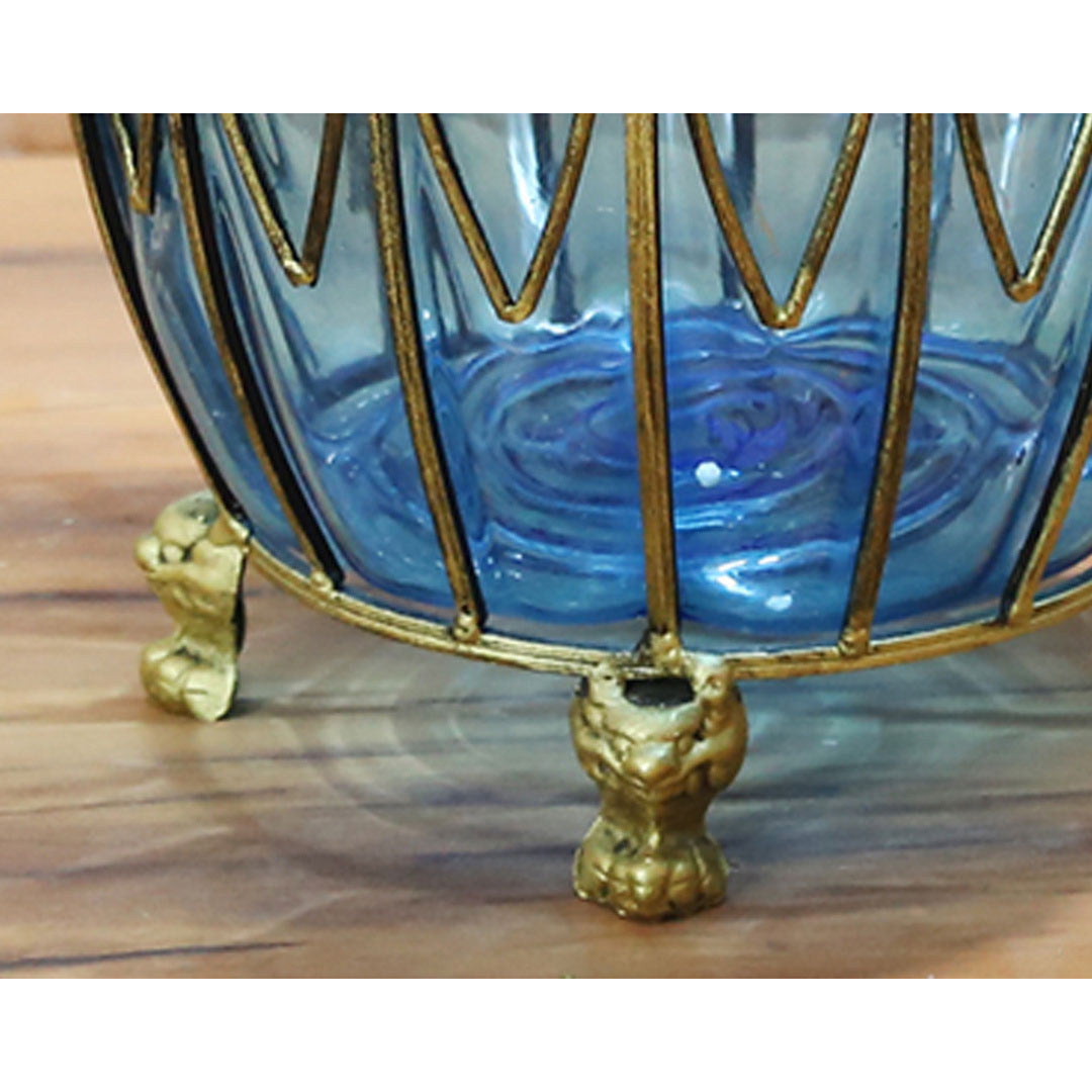 SOGA 51cm Blue Glass Tall Floor Vase with 12pcs Artificial Fake Flower Set • LUZ-Vase4880BluewBlueF12
