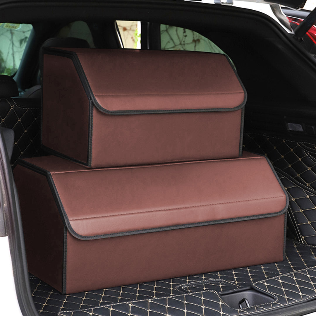 SOGA Leather Car Boot Collapsible Foldable Trunk Cargo Organizer Portable Storage Box Coffee Medium • LUZ-StorageCOFMed