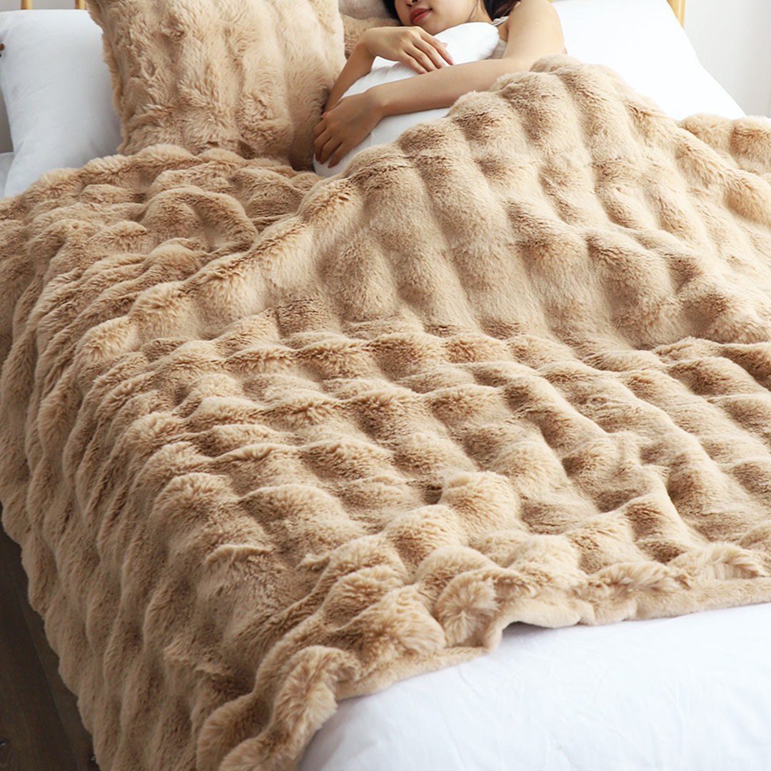SOGA 2X 160X200cm Throw Blanket Coffee Double Layer Rabbit Fur Cozy Comfort with Stylish Decor • LUZ-BlanketFur345X2