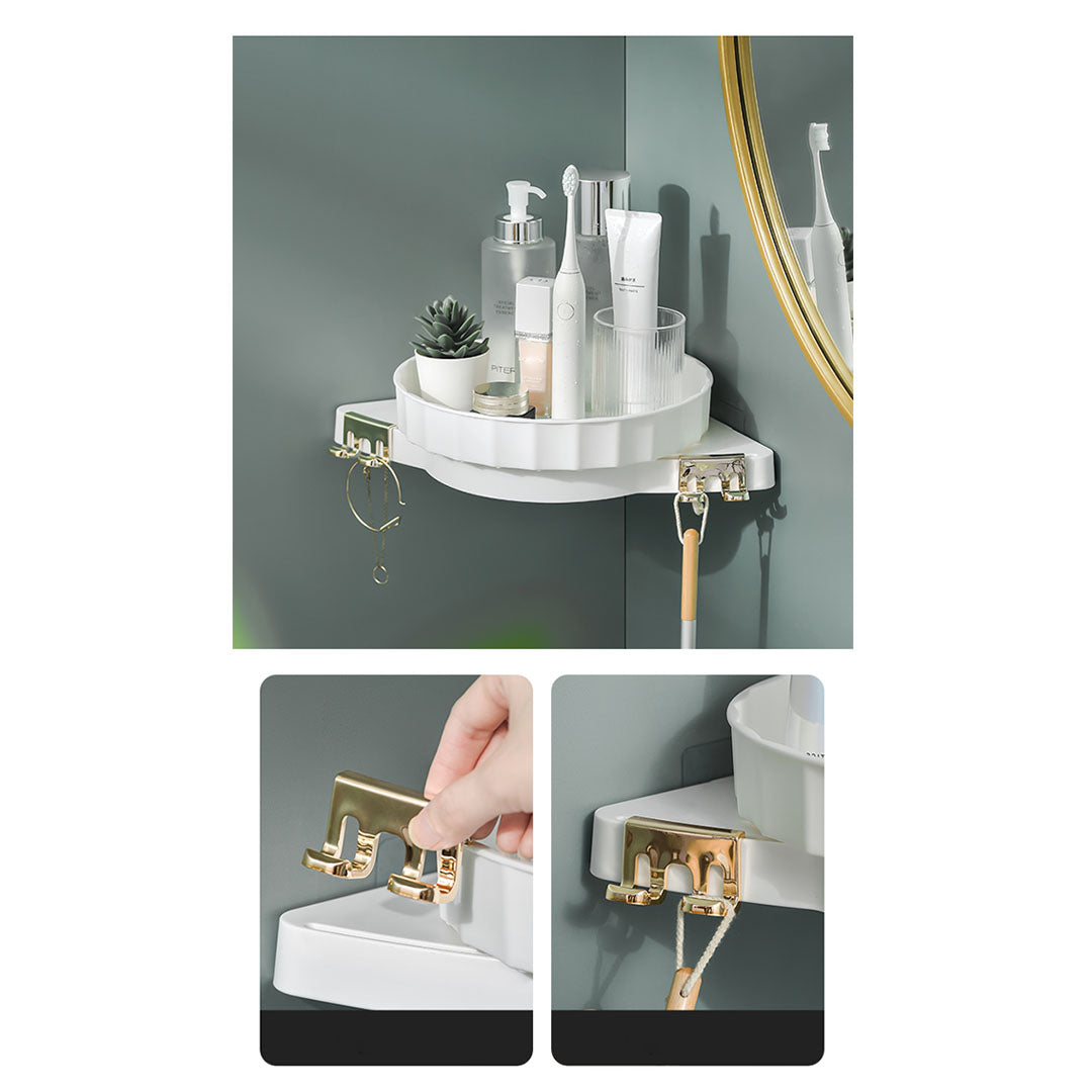 SOGA 2X White 360 Degree Wall-Mounted Rotating Bathroom Organiser Corner Vanity Rack Toilet Adhesive Storage Shelf • LUZ-BathA007X2