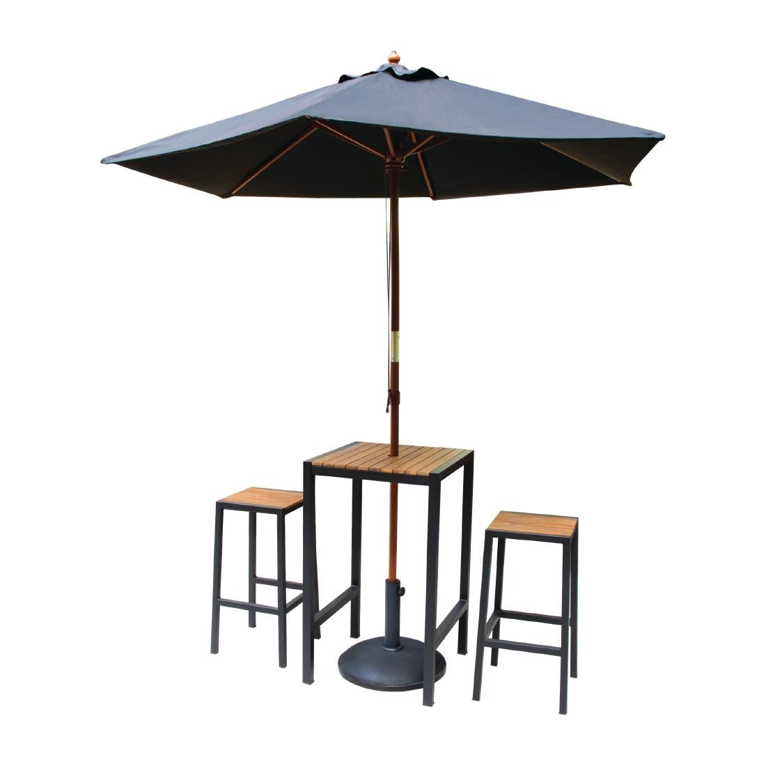 Bolero Black Steel & Acacia Wood Bar Stools (2 Pack) • PAS-DS156