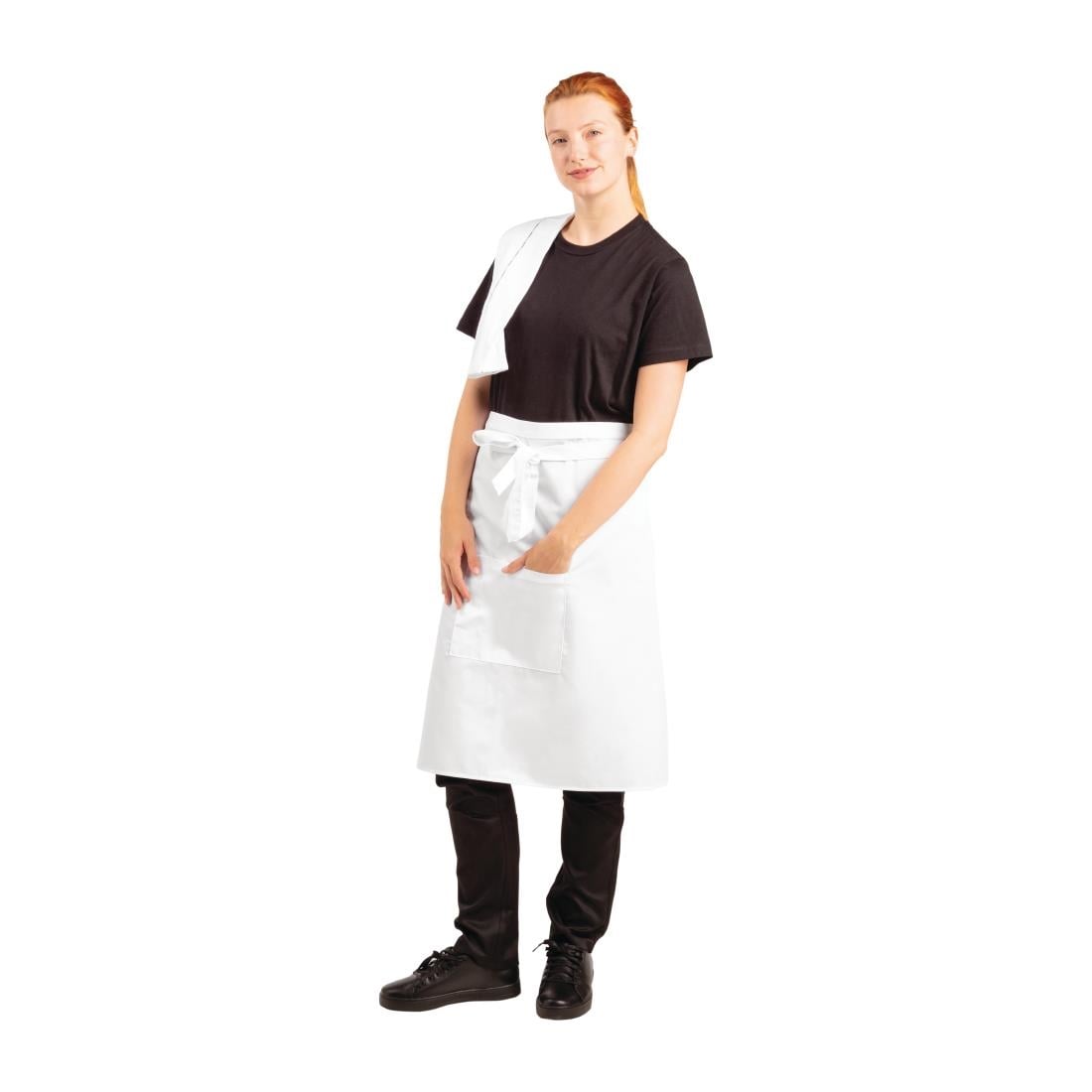 Whites Bistro Apron Polycotton White with Pocket • PAS-B132