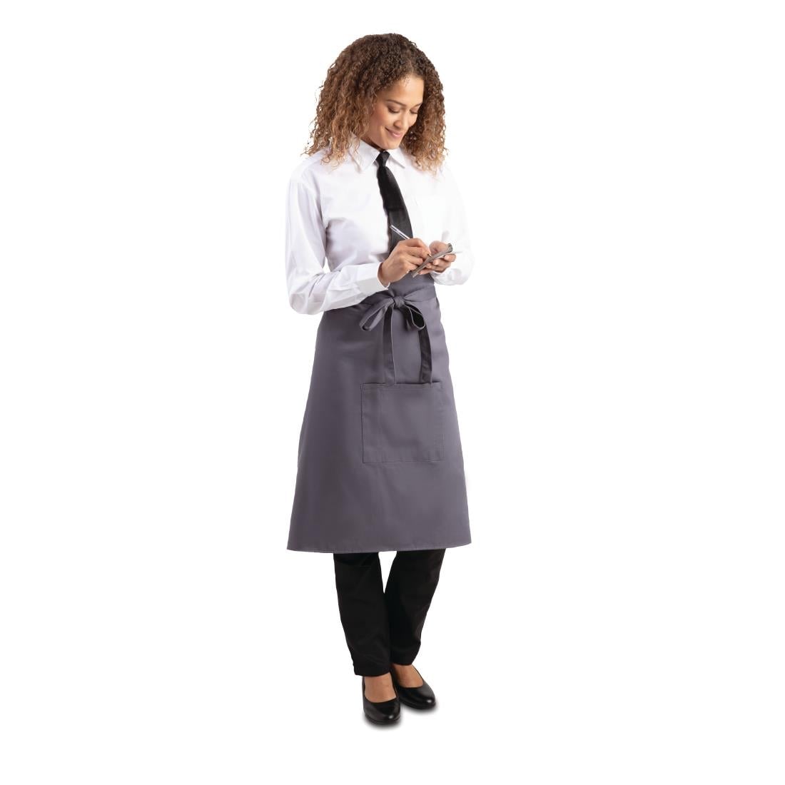 Whites Bistro Apron Polycotton Charcoal with Pocket • PAS-B158