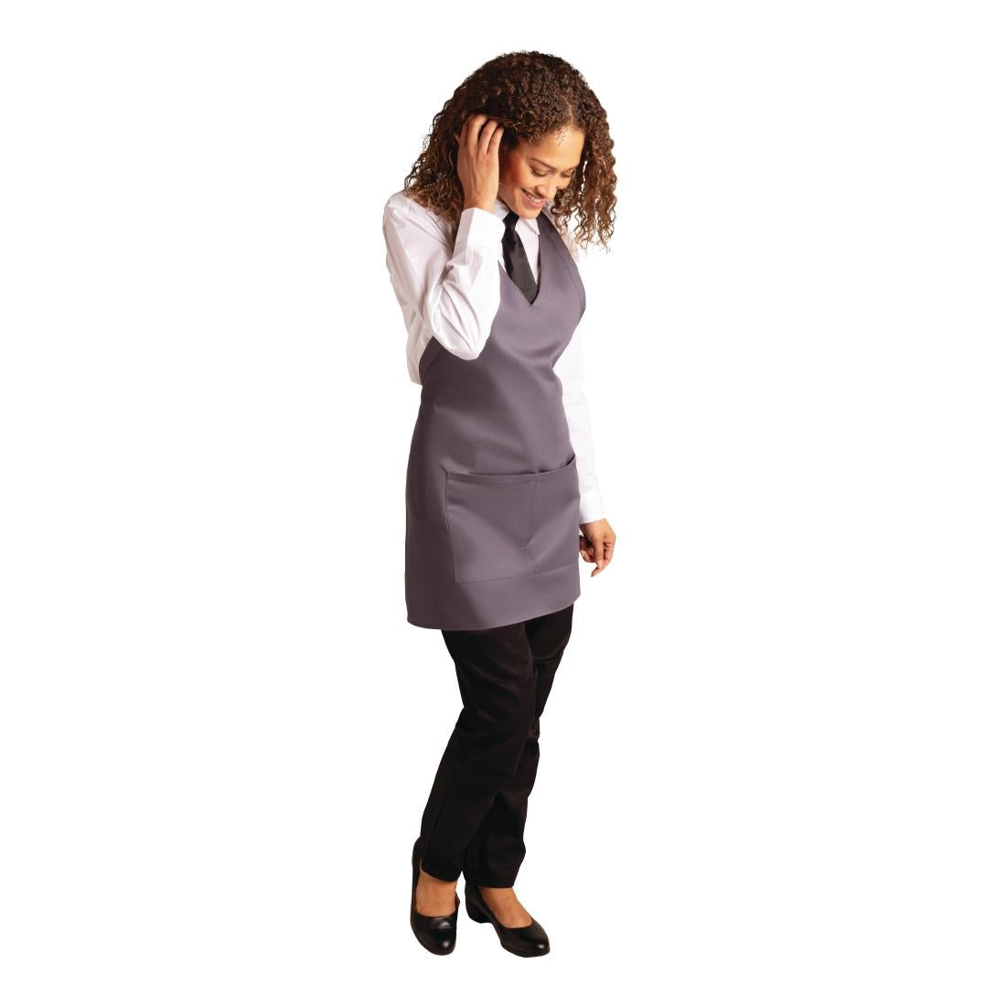 Whites V Neck Service Bib Apron Charcoal • PAS-B422