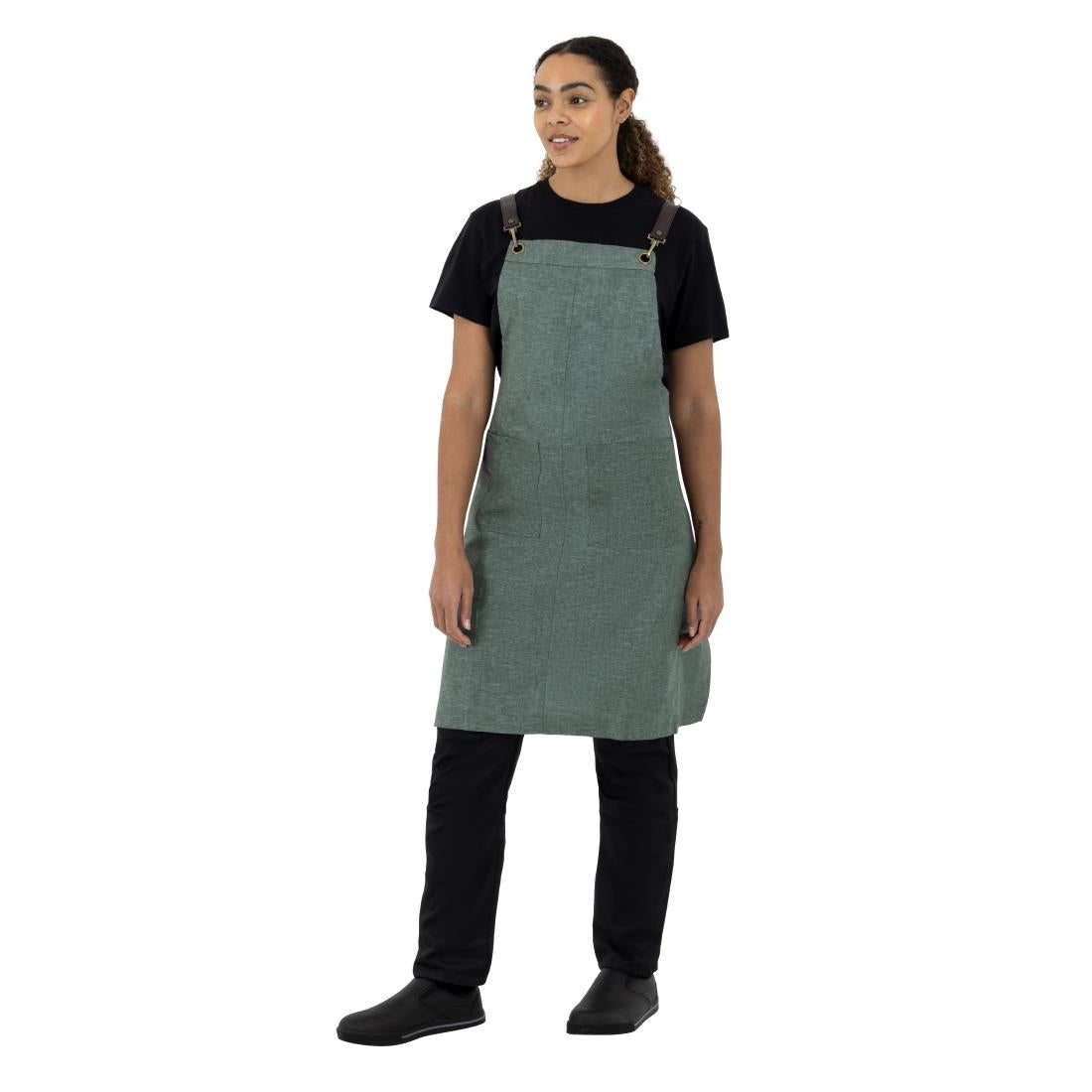 Southside Linen Blend Bib Apron Forest Green • PAS-BB690