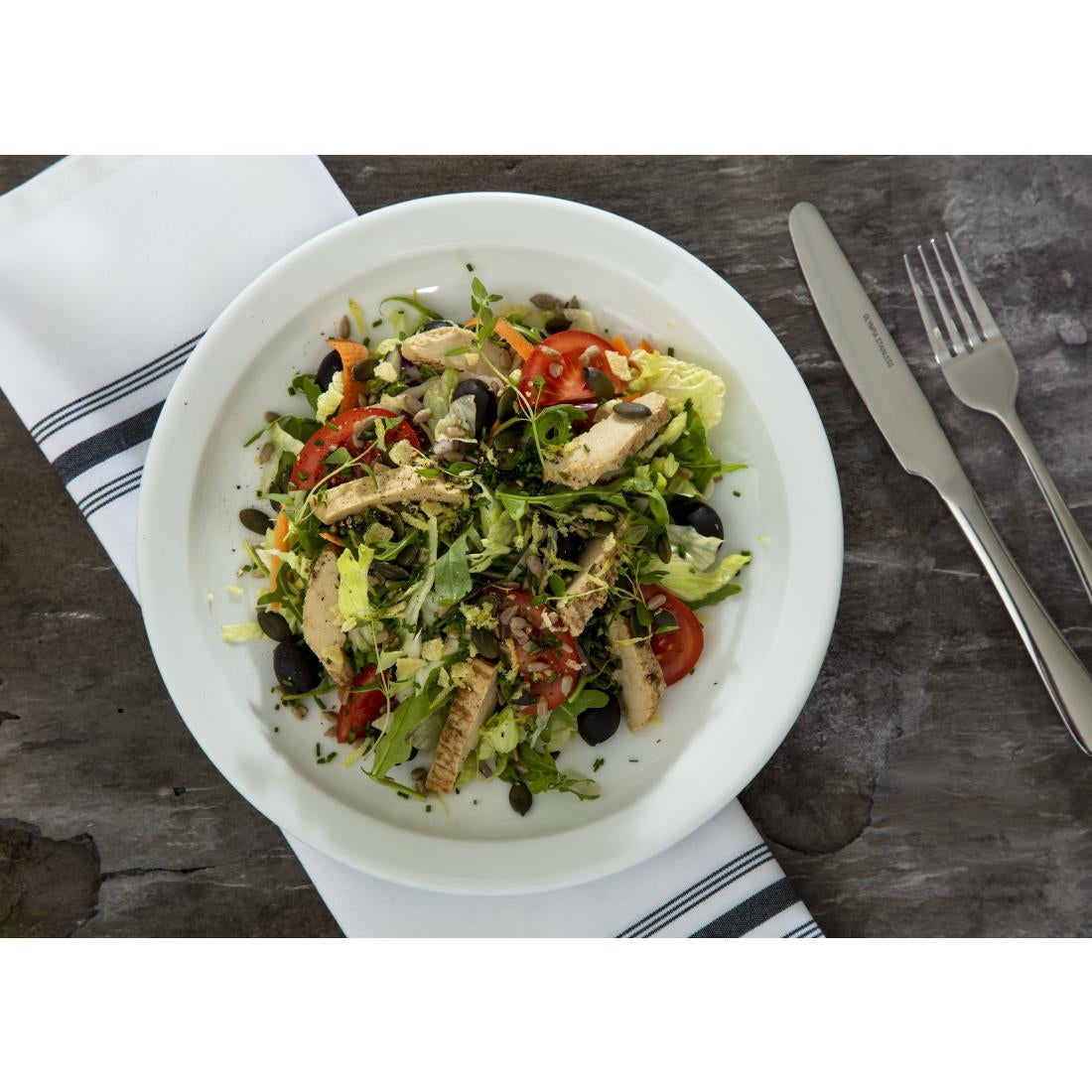 Olympia Whiteware Narrow Rimmed Plate - 250mm (12 Pack) (250(Ø)mm. Pack quantity: 12) • PAS-CB490