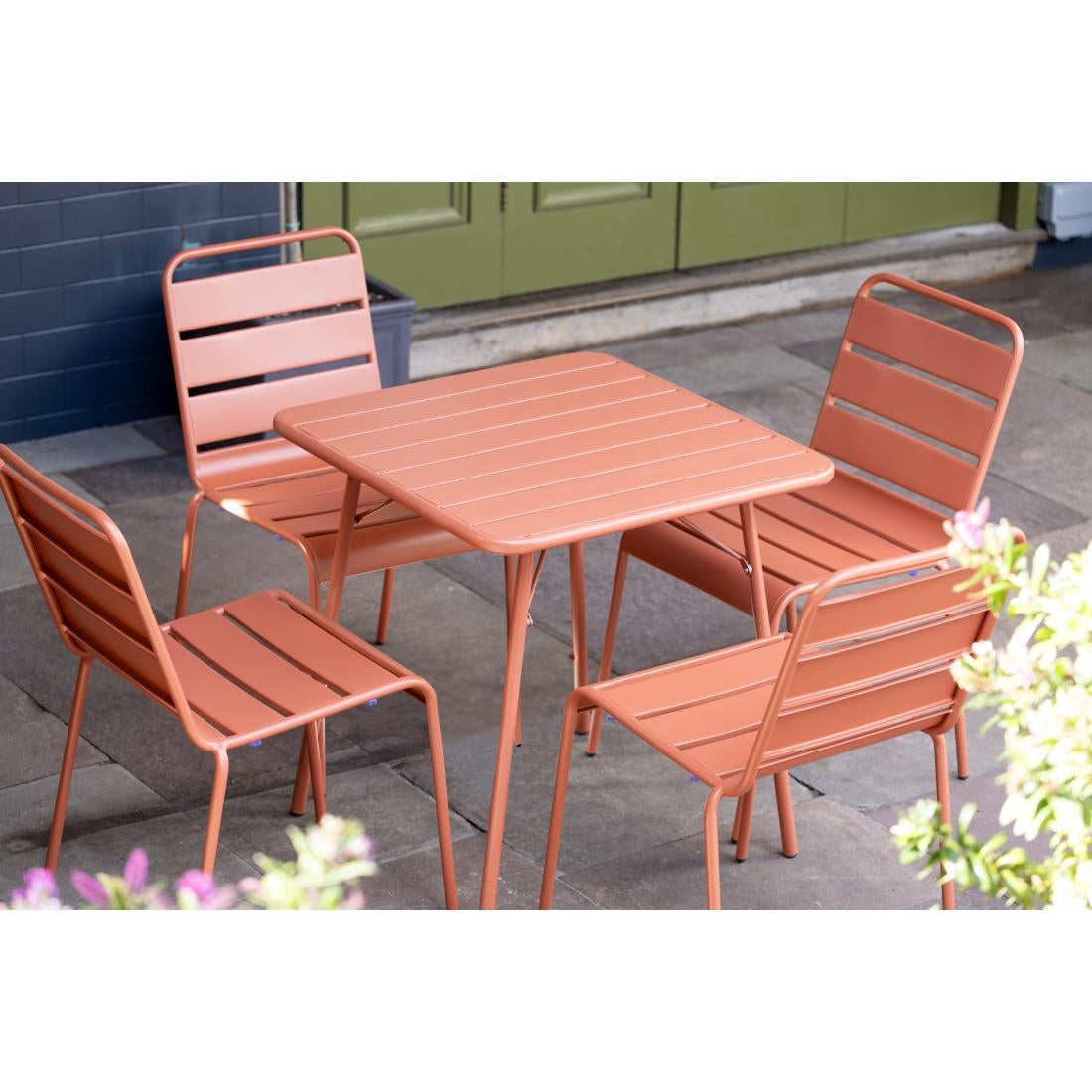 Bolero Terracotta Square Slatted Steel Table - 700mm • PAS-CK064
