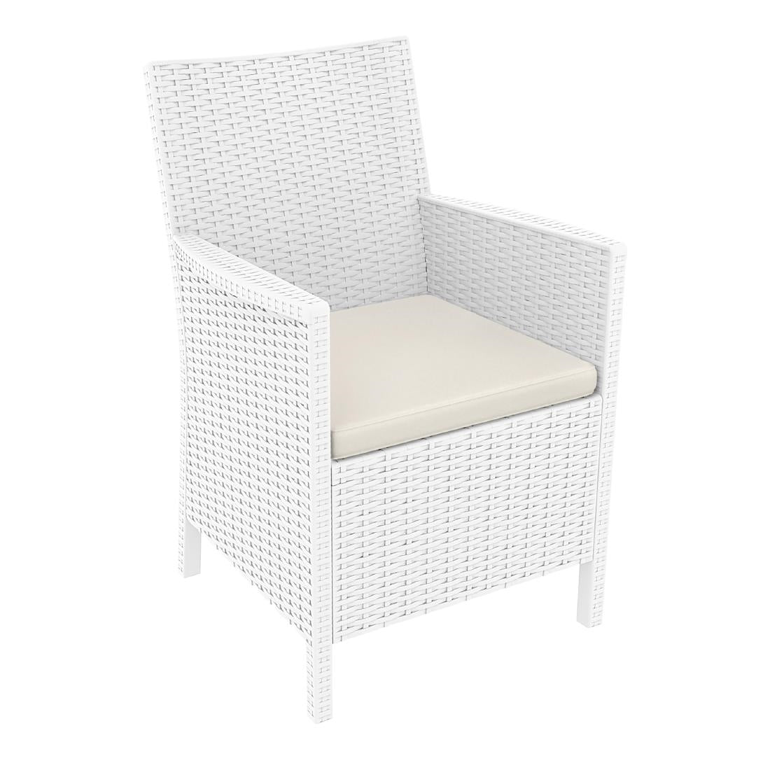 Siesta Exclusive California Armchair White with Beige Cushion (2 Pack) • PAS-DD082
