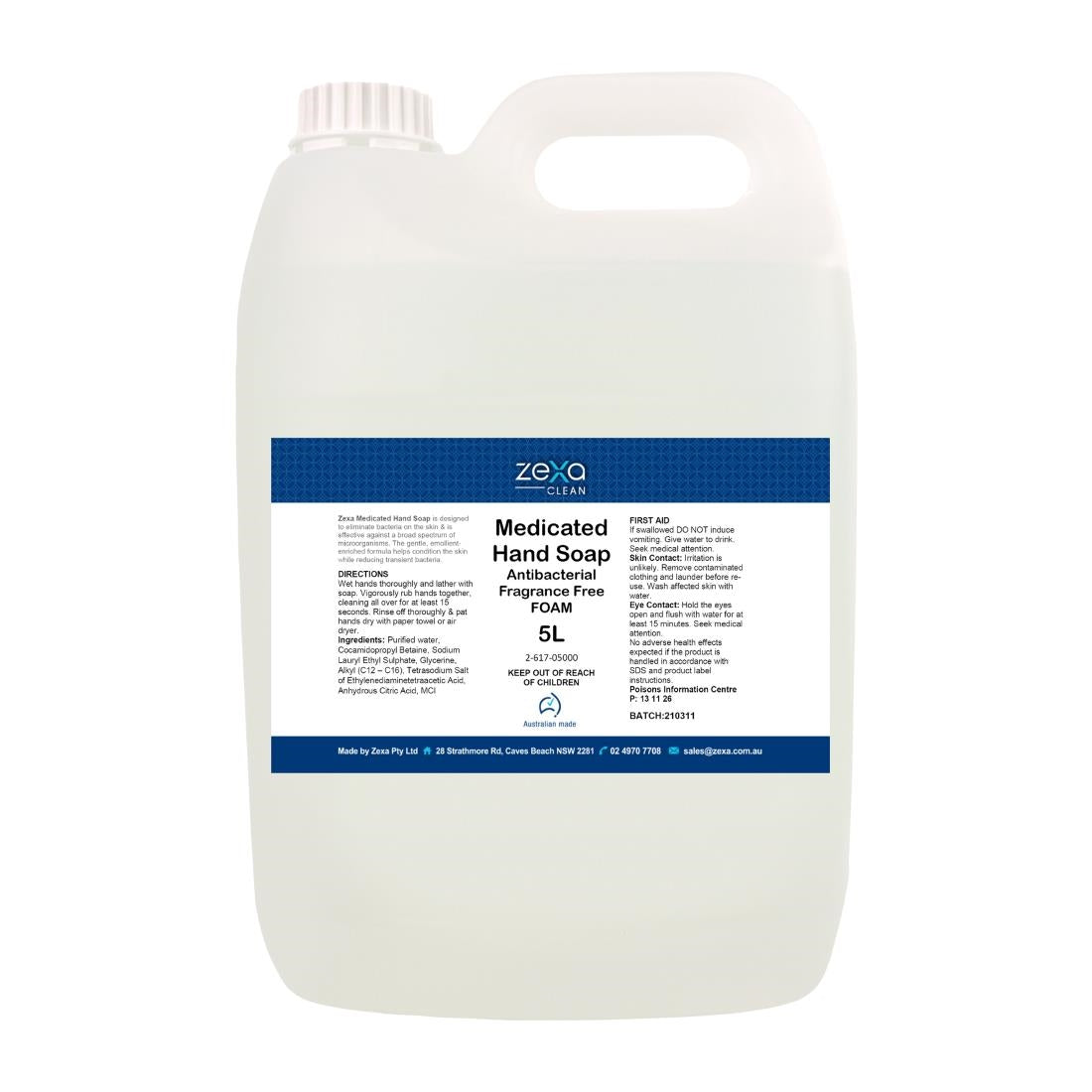 Zexa medicated hand soap fragrance free foam (Anti-bacterial) 5Ltr (Pack Quantity: 1 x 5ltr Refillable Liquid | Fragrance Free | Foam Consistency) • PAS-DD446