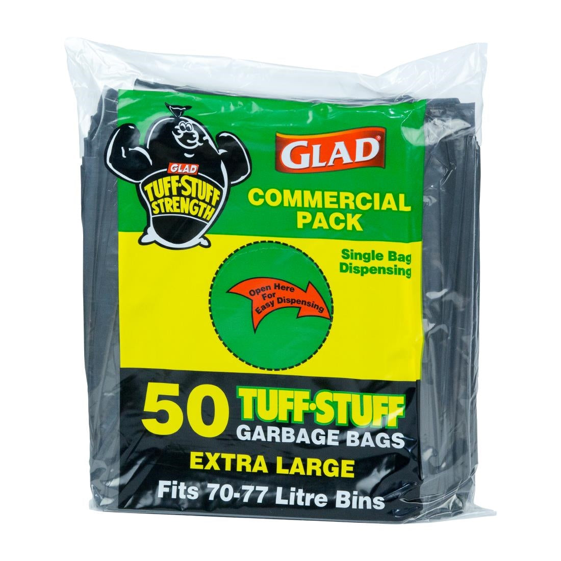Glad tuff stuff garbage bag XL 70-77ltr (50 Pack) (XL Fits: 70-77Ltr Bin | Black | Pack of 50) • PAS-DD467
