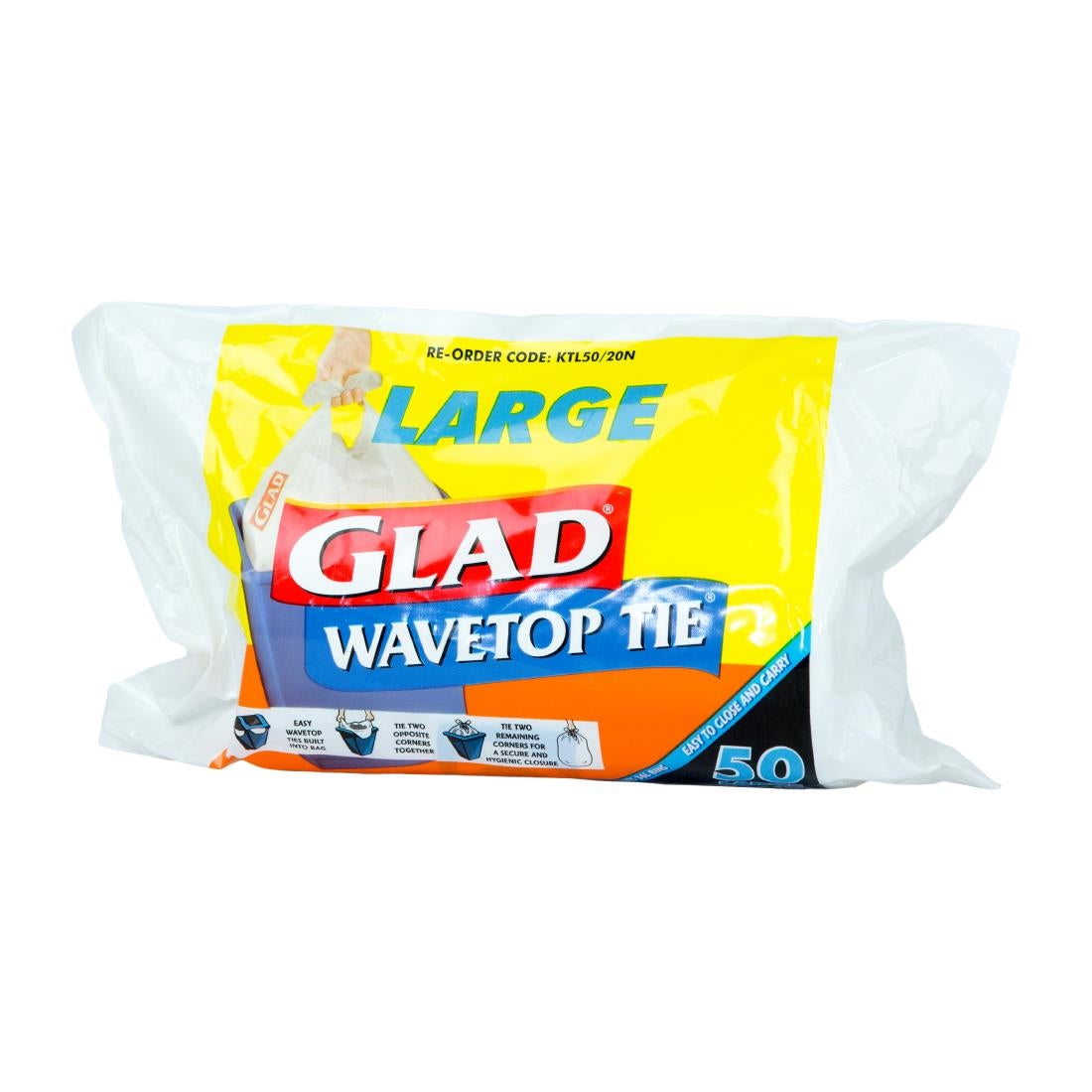 Glad Kitchen Wavetop Tie Tidy Garbage Bags - Large 46Ltr (50 Pack) (Large Fits: 36Ltr Bin | White | Pack of 50) • PAS-DD468