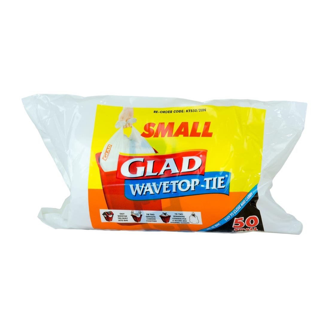 Glad Kitchen Wavetop Tie Tidy Garbage Bags - Small 18Ltr (50 Pack) (Small Fits: 18Ltr Bin | White | Pack of 50) • PAS-DD470