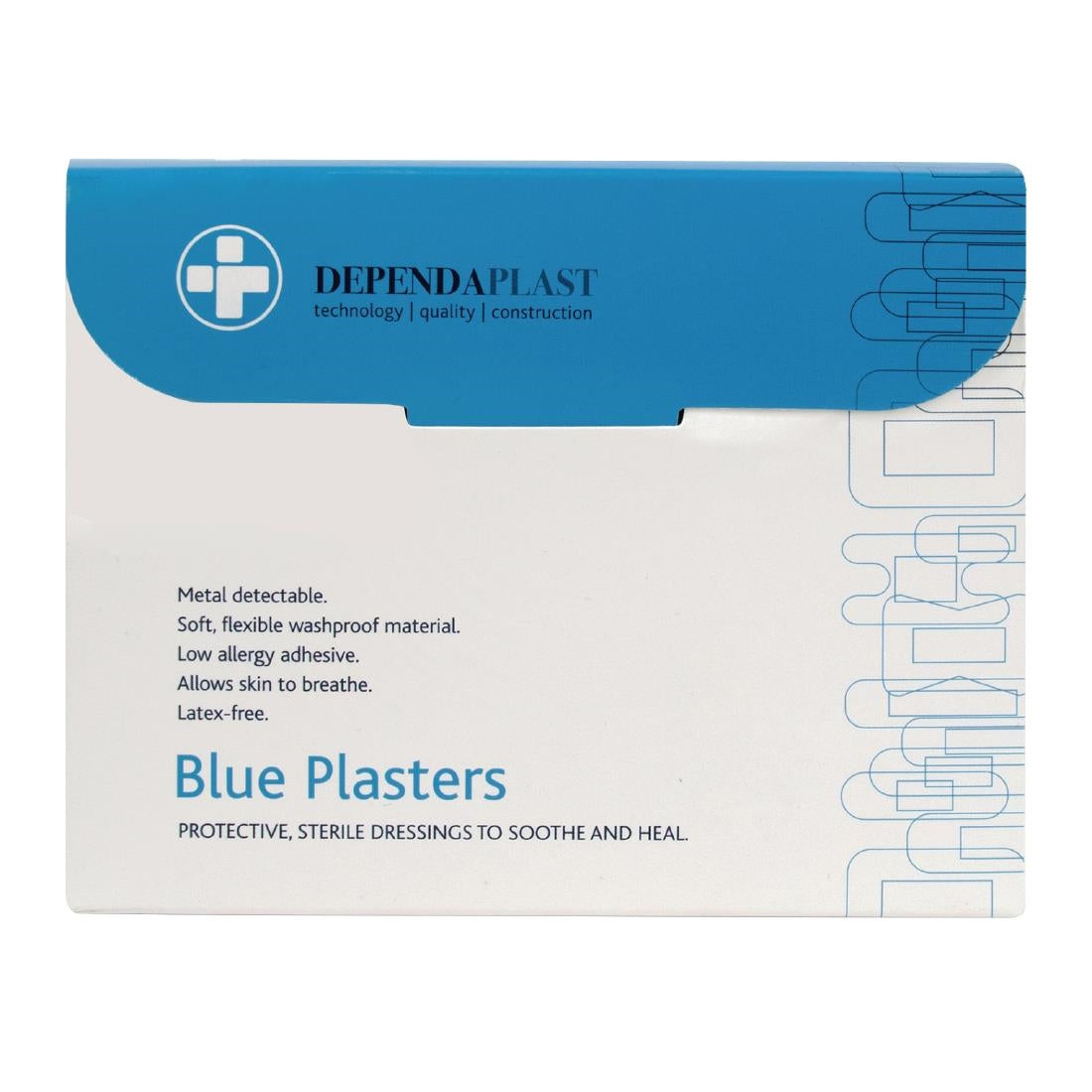 Dependaplast Blue Food Area Plasters Assorted (100 Pack) (Pack of 100 | Low Allergy Adhesive| Colour Blue) • PAS-DD609