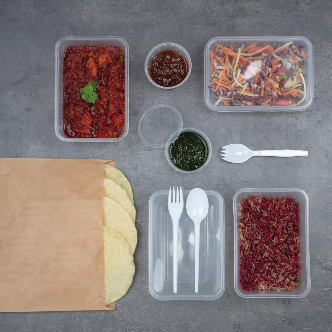 "Fiesta Recyclable Plastic Microwavable Containers with Lid Small 500ml (250 Pack)" (Capacity: 500ml (18oz) | Pack quantity: 250) • PAS-DM181