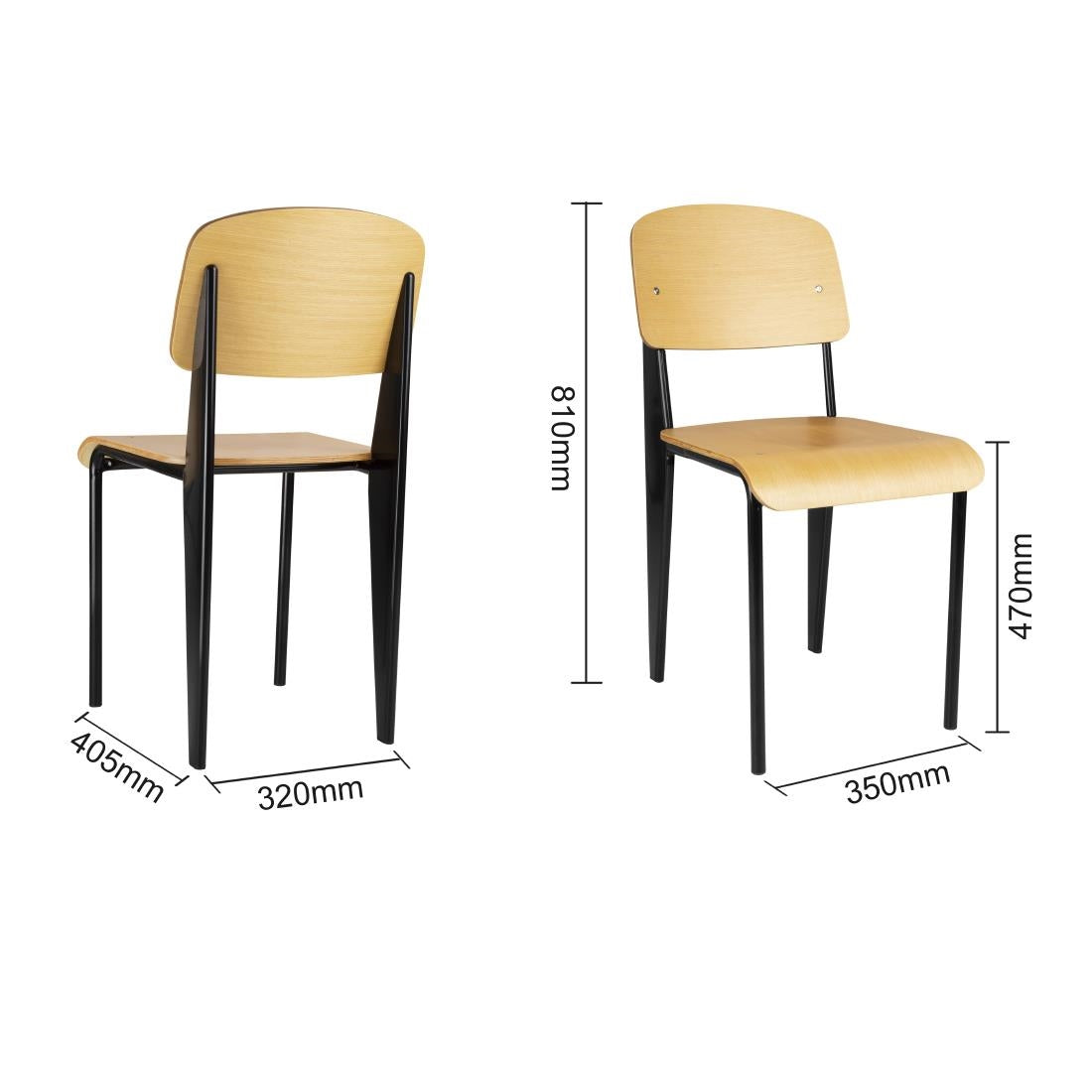 Bolero Wooden Dining Chairs with Black Steel Frame (4 Pack) • PAS-DM338