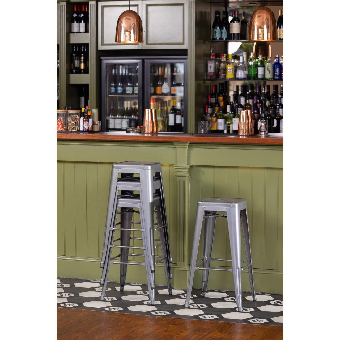 Bolero Bistro Metal High Bar Stool Gun Metal Grey (4 Pack) • PAS-DM934