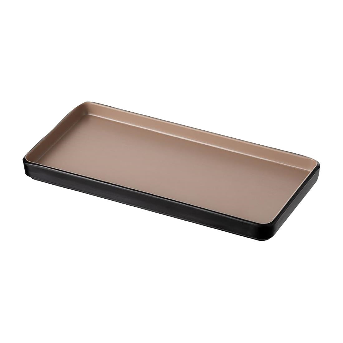 Coucou Dual Colour Rect. Plate 250x120mm - Beige & Black (12 Pack) (Colour: Beige & Black | Pack of 12 | 250x120mm / 9.8x4.7" | Melamine material) • PAS-DU537