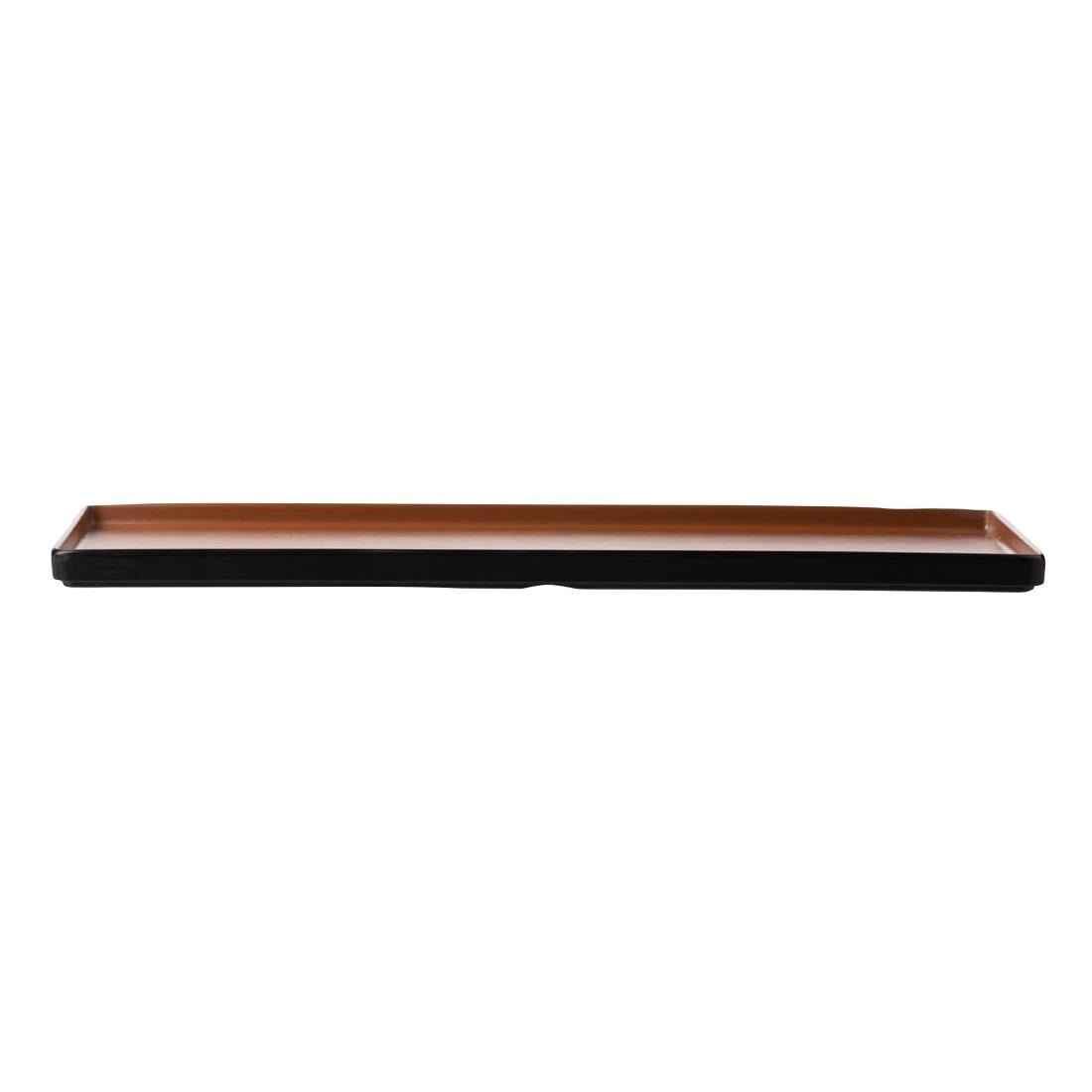 Coucou Dual Colour Rect. Plate 500x180mm - Brown & Black (9 Pack) (Colour: Brown & Black | Pack of 9 | 500x180mm / 19.6x7" | Melamine material) • PAS-DU551