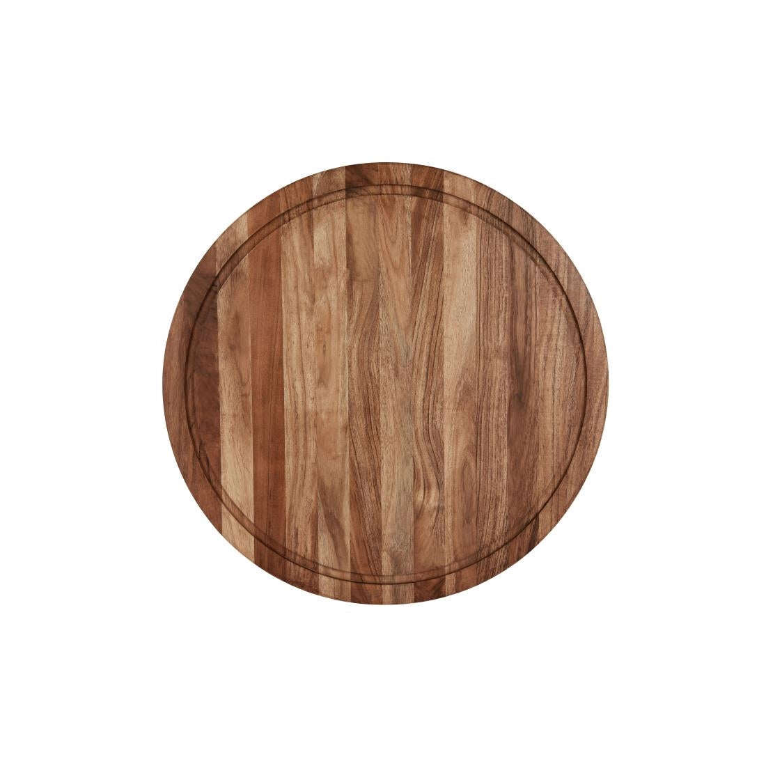 Chef Inox Serve Round Butchers Block Acacia With Inlay & Handle - 530mm • PAS-DU734