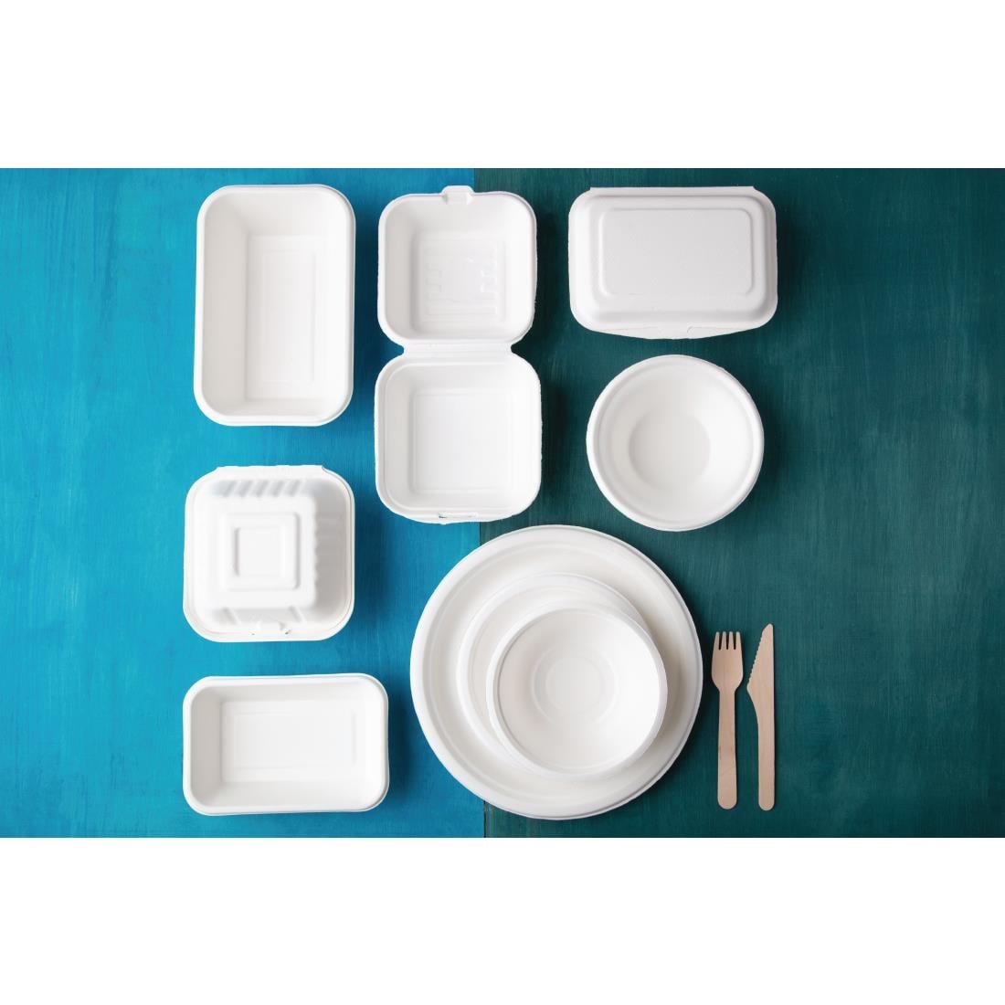 Fiesta Compostable Bagasse Burger Boxes with Bottom Ridges 157mm (500 Pack) • PAS-DW247