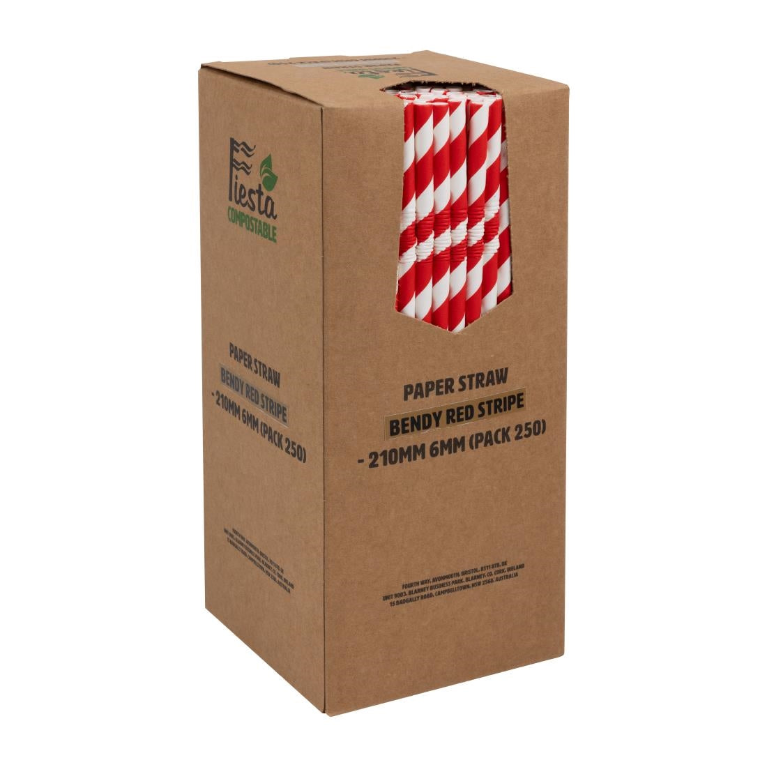 Fiesta Compostable Bendy Paper Straws Red Stripes (250 Pack) (210(L)mm | Pack Quantity: 250) • PAS-FB142