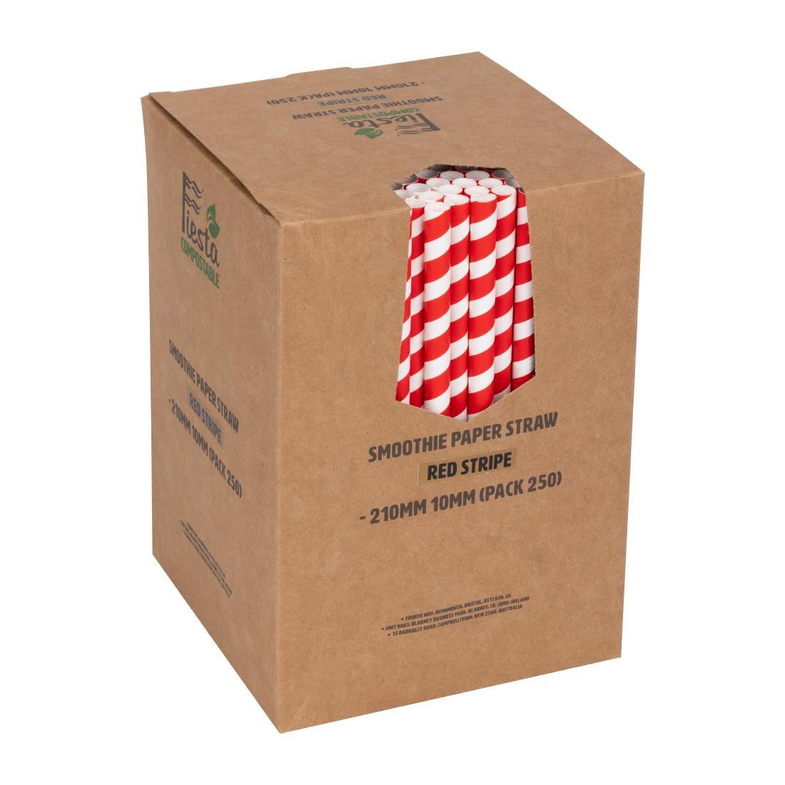 Fiesta Compostable Paper Smoothie Straws Red Stripes (250 Pack) (210(L)mm | Pack Quantity: 250) • PAS-FB147