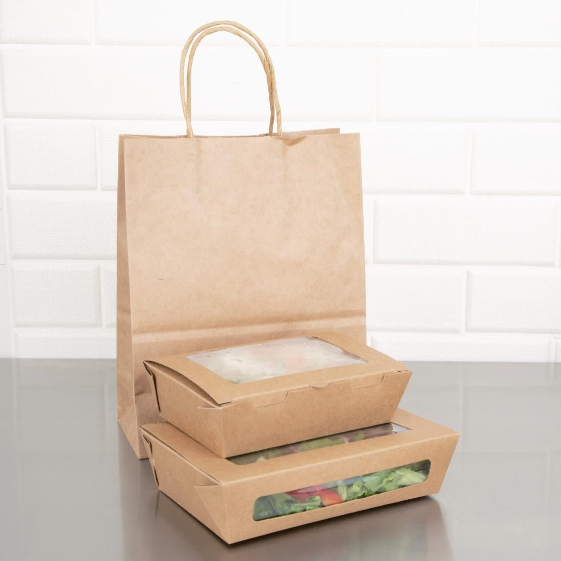 "Fiesta Compostable Salad Boxes with PLA Windows 1200ml (200 Pack)" (1200ml | 42oz. Pack Quantity: 200.) • PAS-FB677